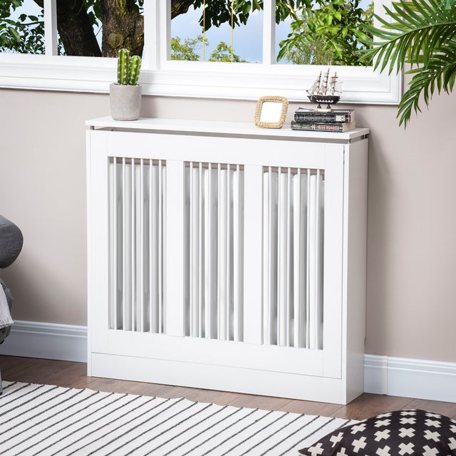 Cache-radiateur HOMCOM MDF, acier blanc 90x18x84 cm 820-284WT