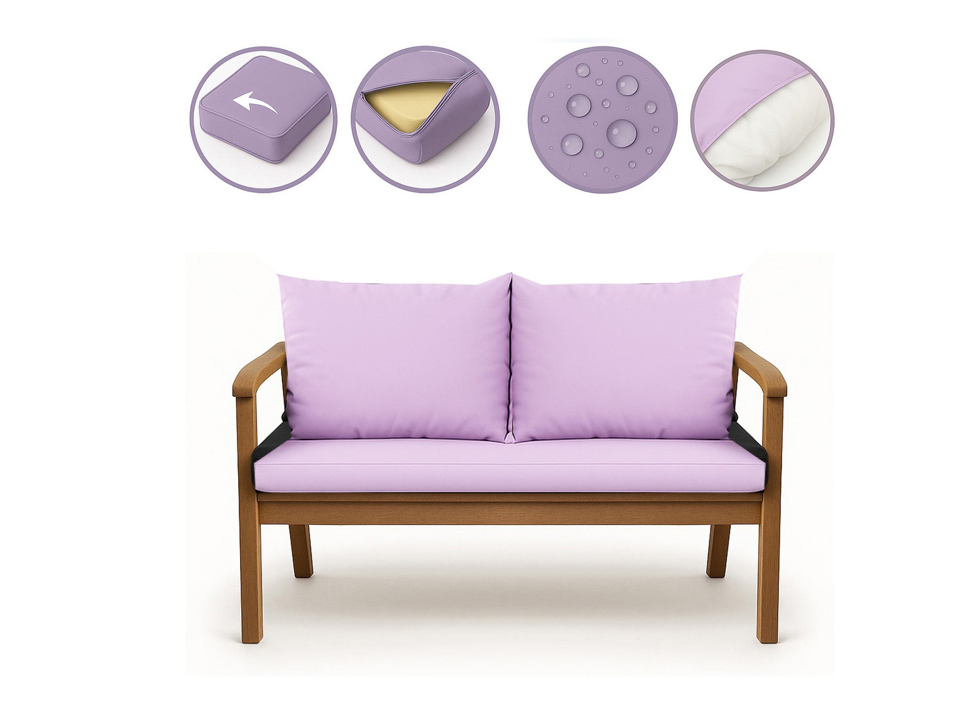 Poduszka ogrodowa na ławkę 130x60x50cm poduszka na meble ogrodowe fioletowa, poduszka na balkon taras, poducha ogrodowa na huśtawkę