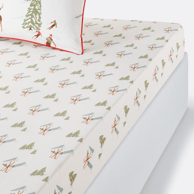 Drap housse percale coton bonnet 30 cm, St Moritz - Imprimé - 140 x 190 cm