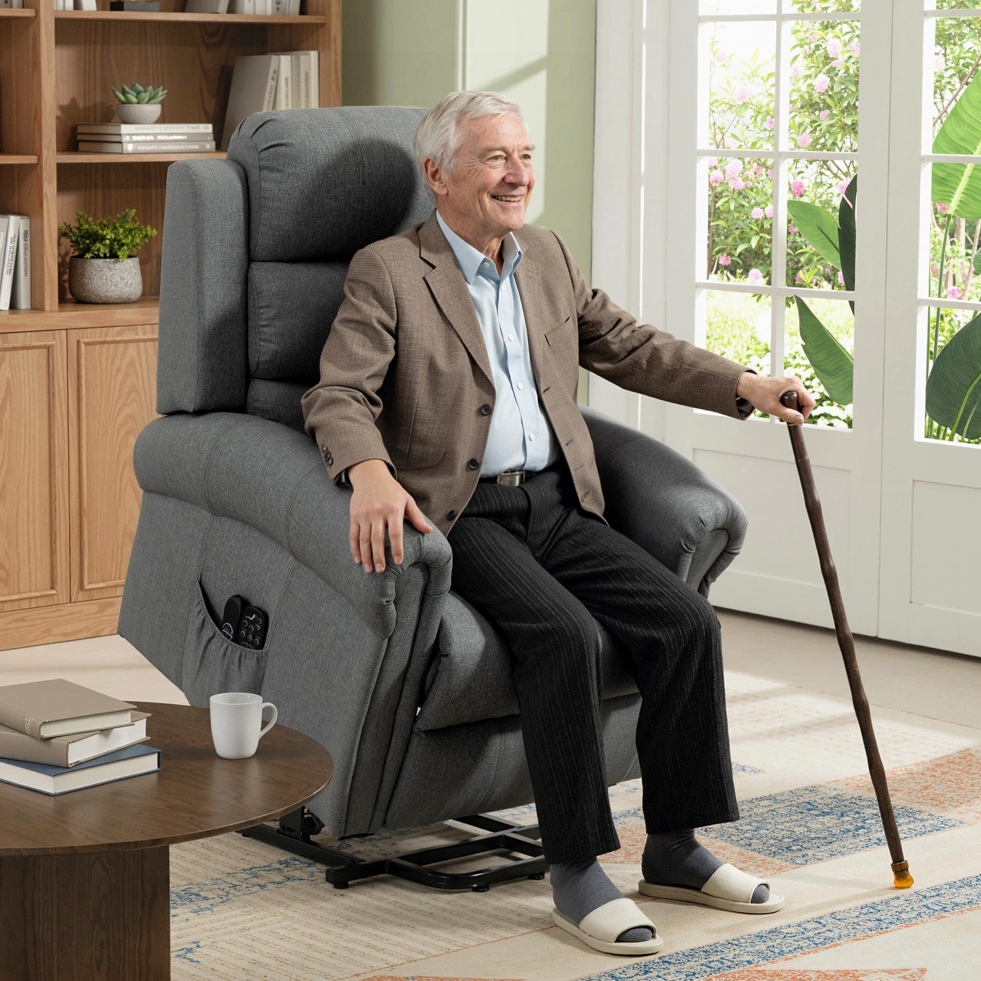 Fauteuil releveur électrique - HOMCOM - massage et chauffage, dossier inclinable, ports USB - tissu en lin - 87x87,5x108cm - gris - 2