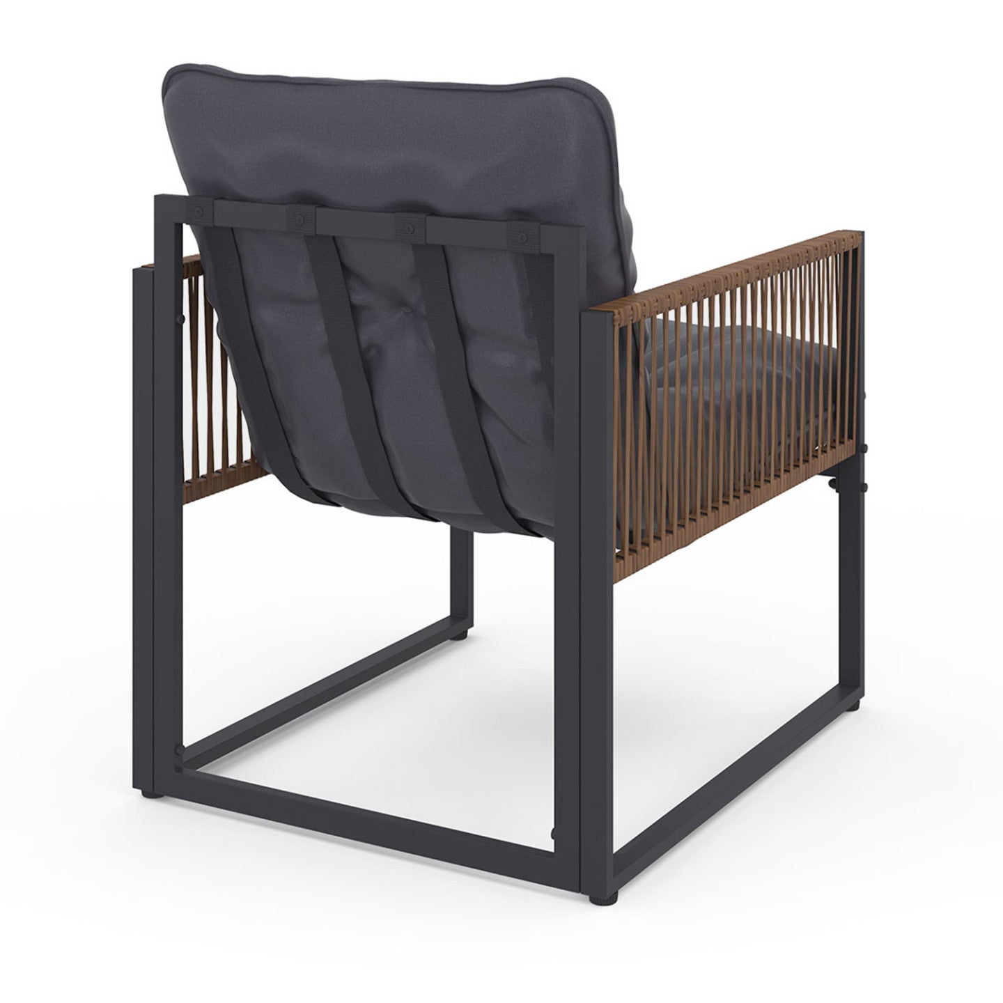 Salon de jardin bas RIO 4 places structure métal gris anthracite, cordage effet rotin avec coussin gris - 5