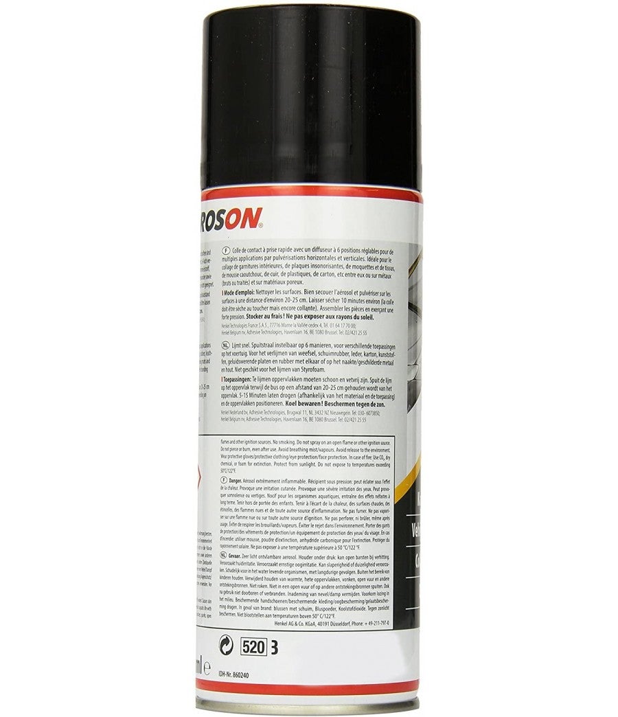 Teroson 860240 Colle Contact Pulvérisable, 400 ML, noir/blanc