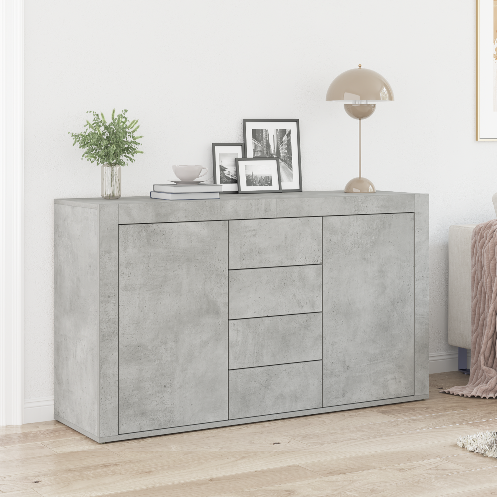 VidaXL Credenza Moderna Grigio Cemento 120x36x69 Cm Con 3 Cassetti E 2 Ripiani Regolabili - Mobile Buffet Per Soggiorno E Sala Da Pranzo