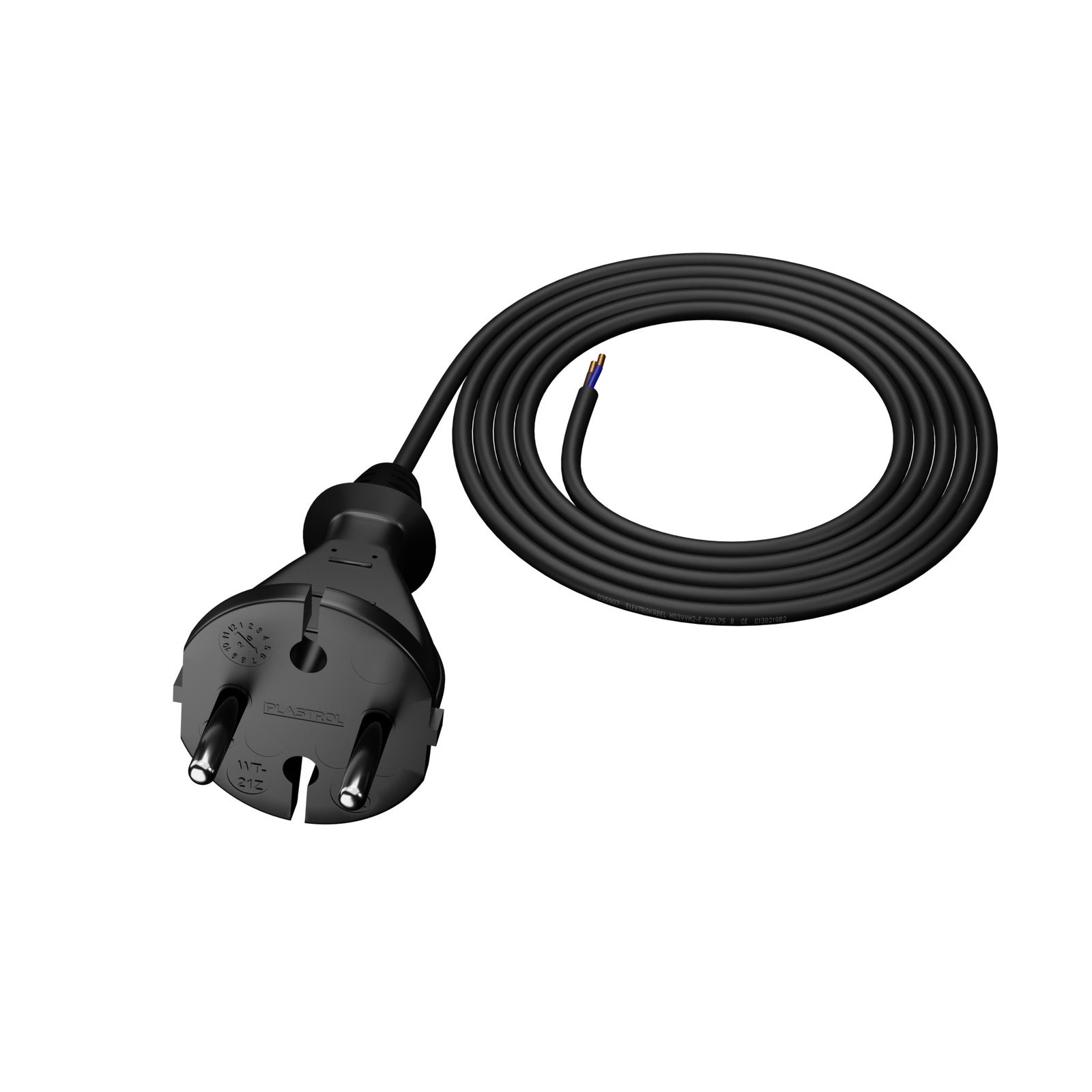 Przewód przyłączeniowy 2m z wtyczką prostą TYP E 230V 16A 2×1 mm² H05RR-F PP-21 czarny W-97187