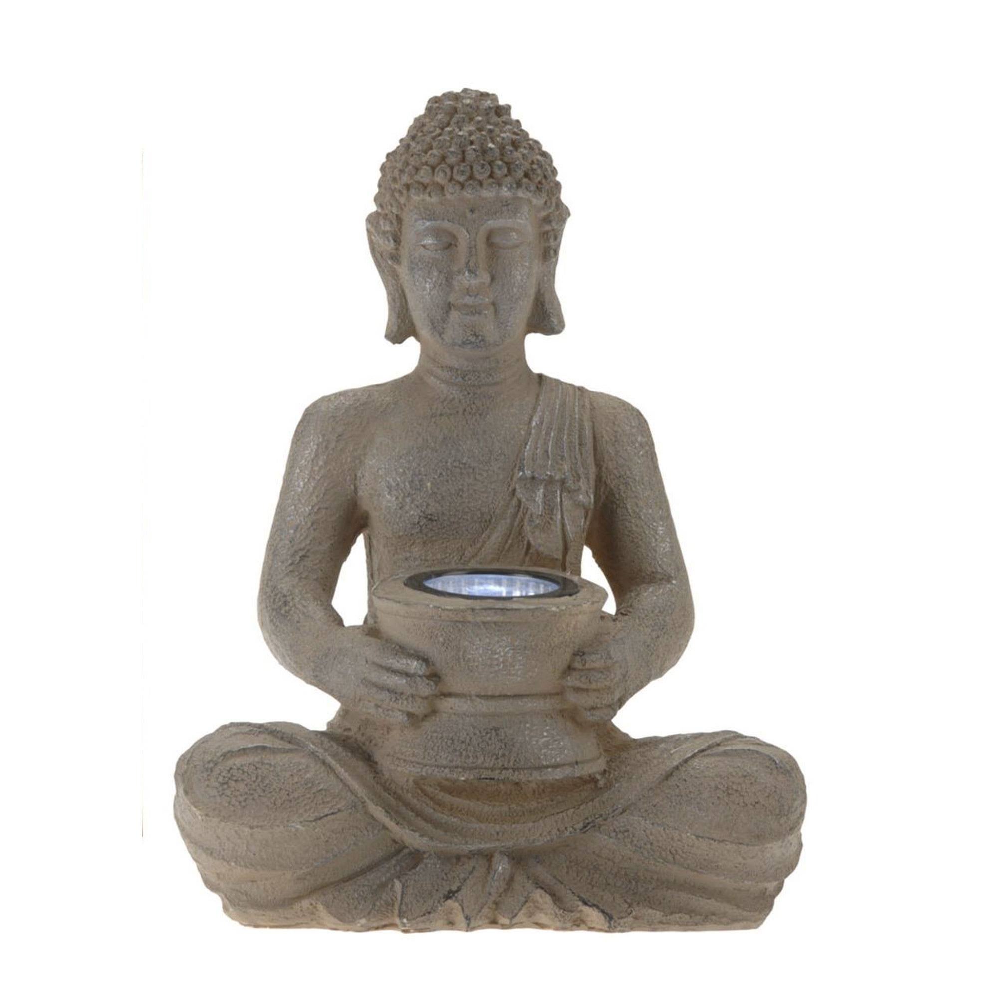 Wellhome - luz solar de buda en polystone acabado en plata oxidada 21x14x28cm