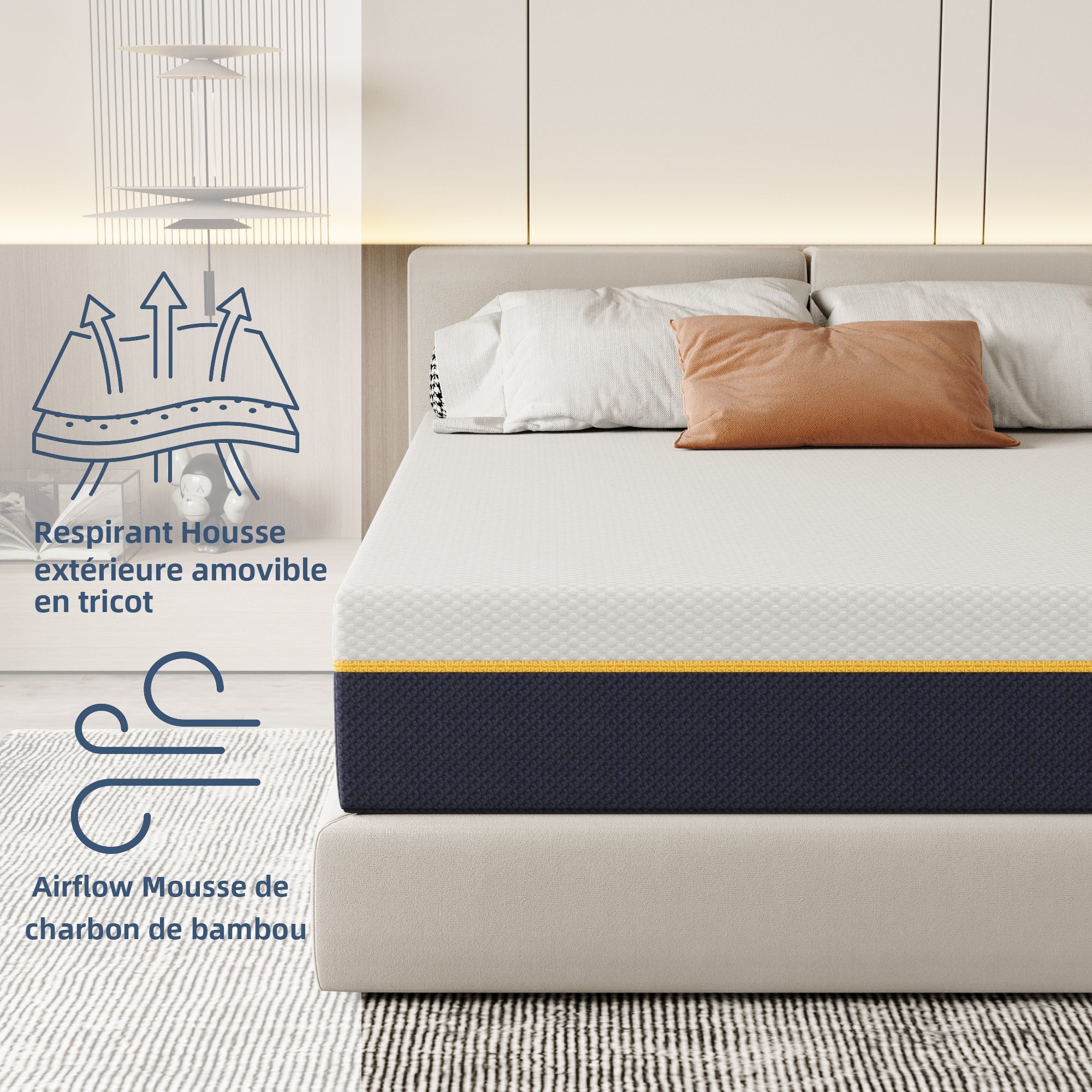 DEWINNER Matelas pour adulte 90 x 190 cm, épaisseur 21 cm (mousse à mémoire de forme + fibres de charbon de bambou) - 3