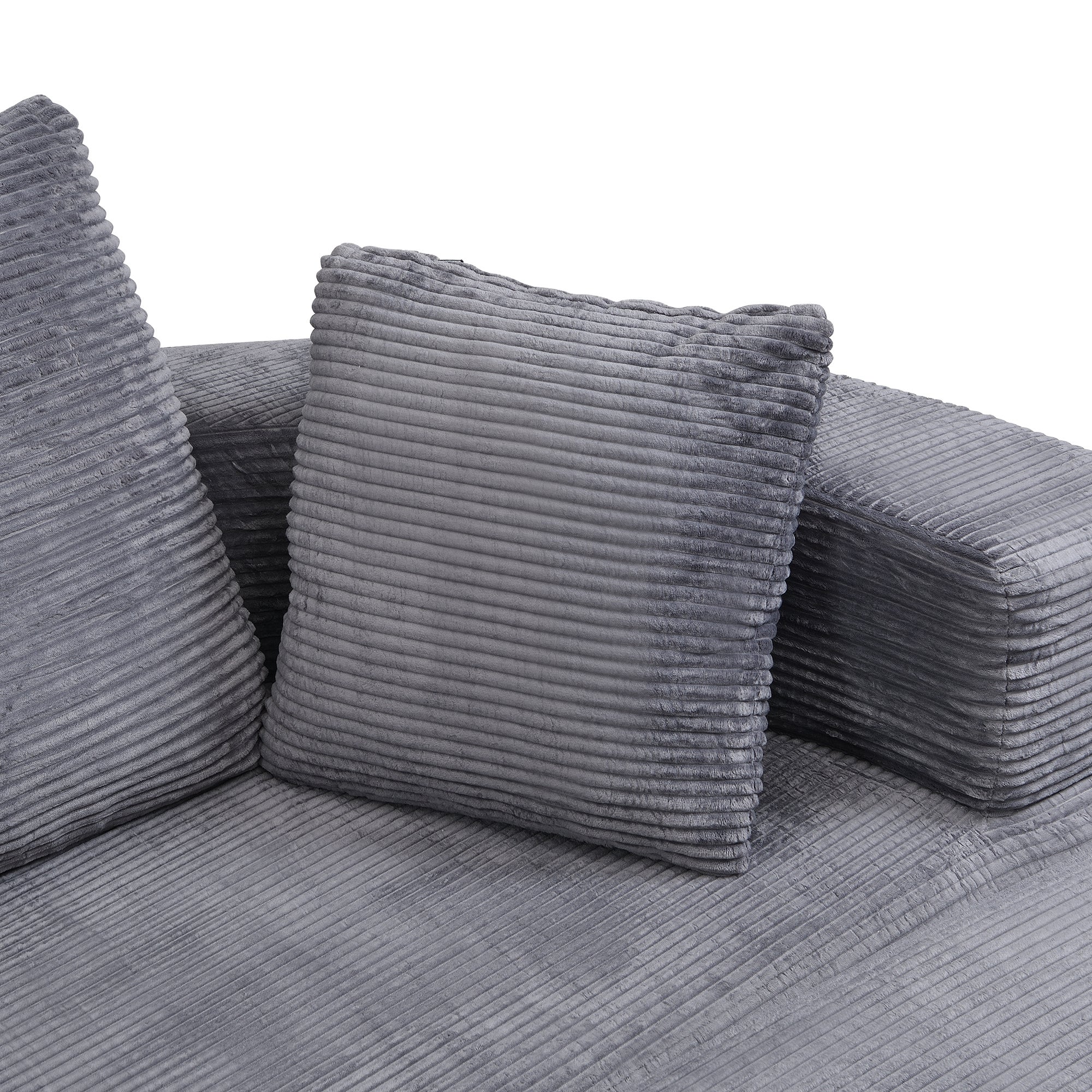 Canapé convertible 2 places rond multifonctionnel, canapé lit pliant en velours côtelé avec 3 coussins, canapé modulaire (173 x 176 cm) - Gris - 8