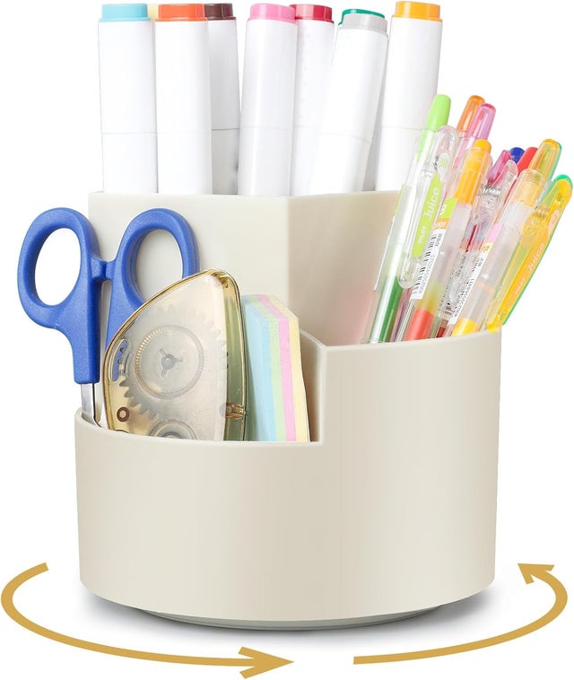 Rotatif Pot a Crayon, Porte Organiseur Bureau, Porte-Stylos Pivotant à 360 Degrés avec 3 Compartiments, Rangement Stylo de Bureau Grande Capacité po