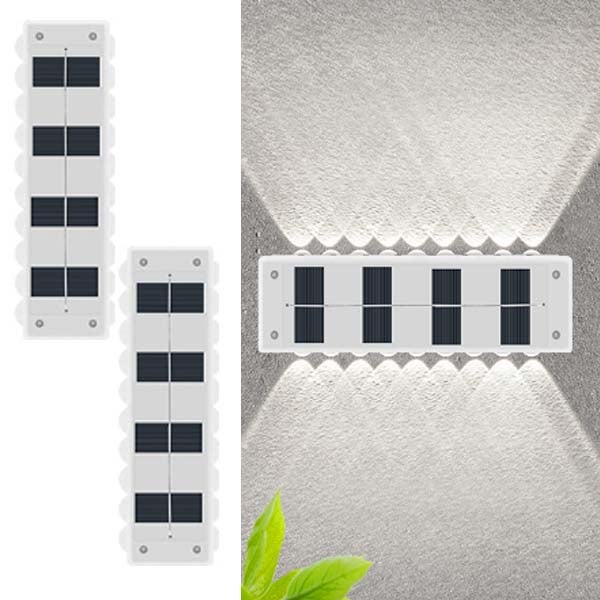2 Lampy Solarne - Ścienne 18 LED, Światło Białe, Oświetlenie Dwu Funkcyjne, Naturalne Białe Światło, Odporne na Deszcz