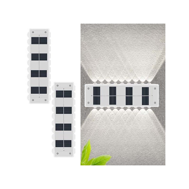 2 Lampy Solarne - Ścienne 18 LED, Światło Białe, Oświetlenie Dwu Funkcyjne, Naturalne Białe Światło, Odporne na Deszcz