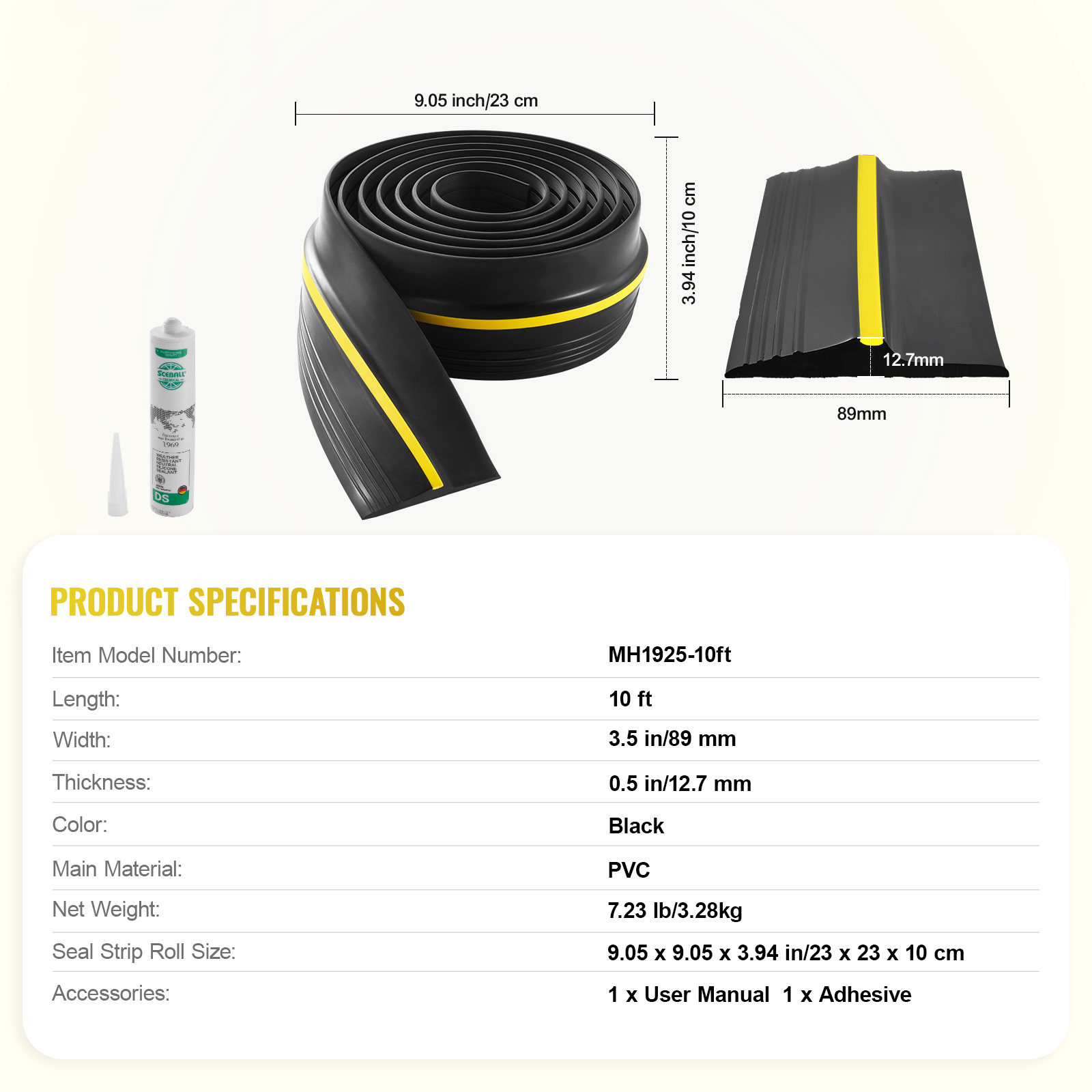 Bande d'Étanchéité SucceBuy de Seuil de Porte de Garage 3 M, Universelle, Résistante aux Intempéries, Noire - 9