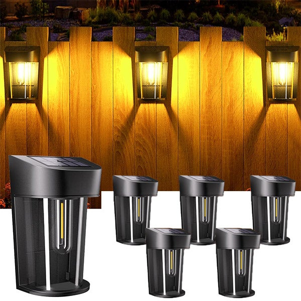 Lampki solarne na ogrodzenie, 6 sztuk, automatyczne włączanie/wyłączanie, dekoracyjne lampki solarne na pomost, ciepłe białe światło