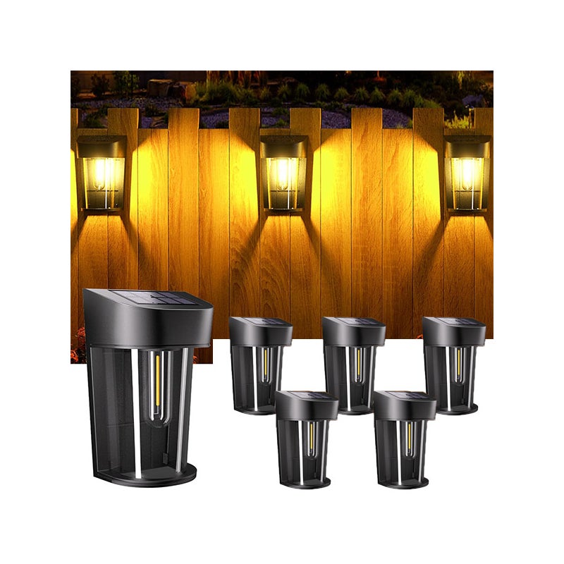 Lampki solarne na ogrodzenie, 6 sztuk, automatyczne włączanie/wyłączanie, dekoracyjne lampki solarne na pomost, ciepłe białe światło
