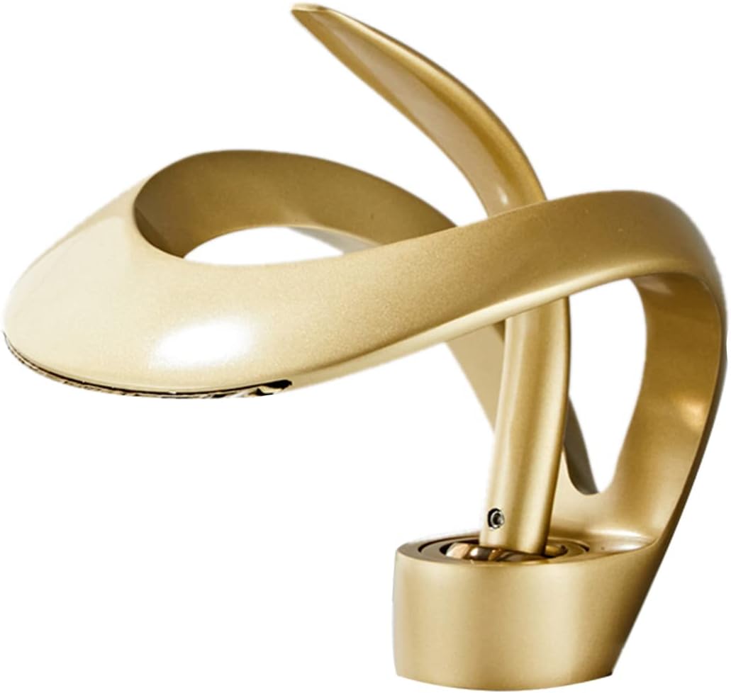 Kran umywalkowy do łazienki, mosiężny kran wodospadowy, jednouchwytowy kran umywalkowy z wężem doprowadzającym wodę (złoty).