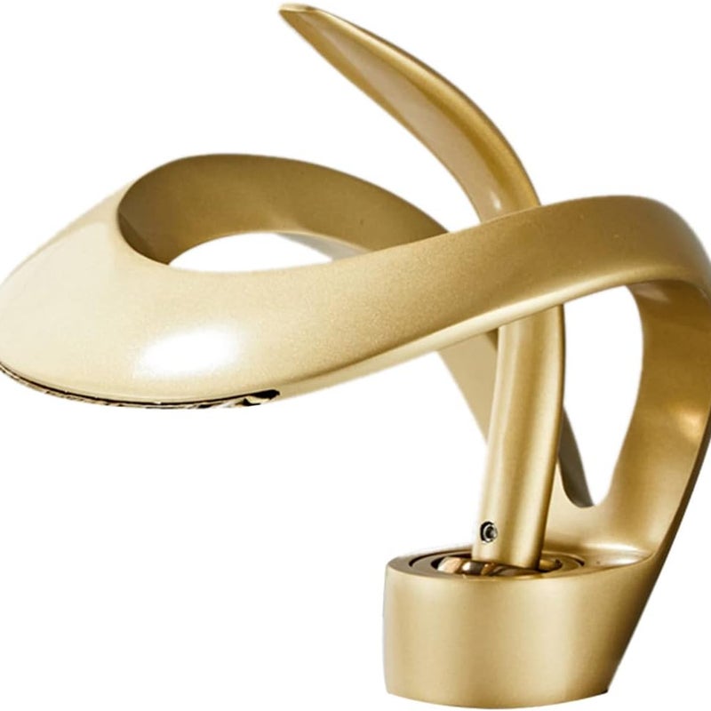 Kran umywalkowy do łazienki, mosiężny kran wodospadowy, jednouchwytowy kran umywalkowy z wężem doprowadzającym wodę (złoty).