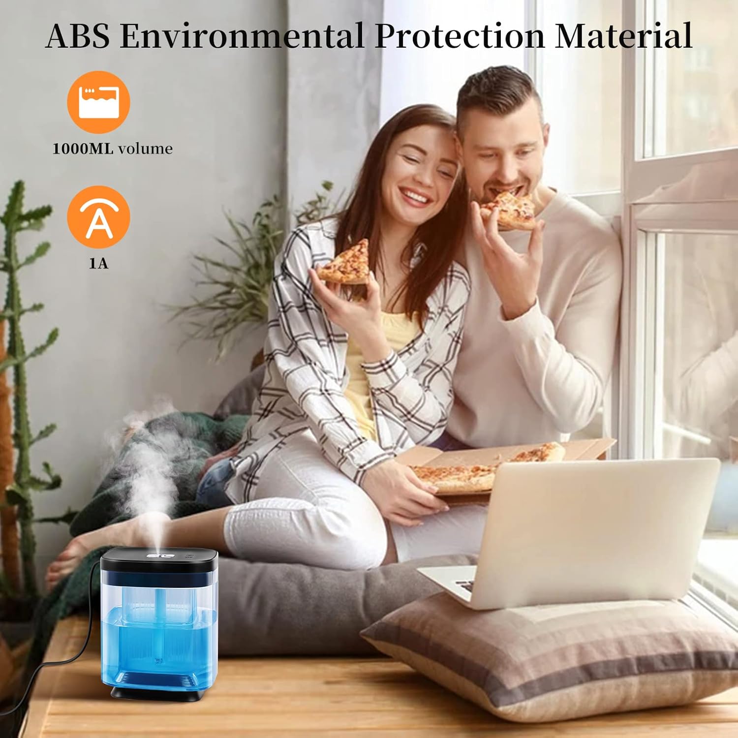 Humidificador de aire ultrasónico con 2 modos de difusión de niebla ajustables, apagado automático, luz nocturna colorida, humidificador portátil USB - 2