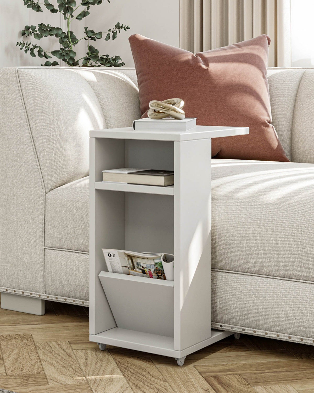 Mesa auxiliar con ruedas tisha blanco para hogar moderno mueble de almacenaje - homekit