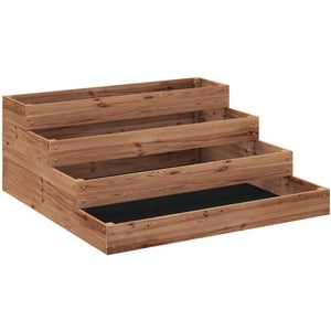 Letto Rialzato Per Orto A 4 Livelli In Legno Di Abete 113x113x46 Cm - Fioriera Da Balcone Con Fondo Aperto E Fodera In Tessuto