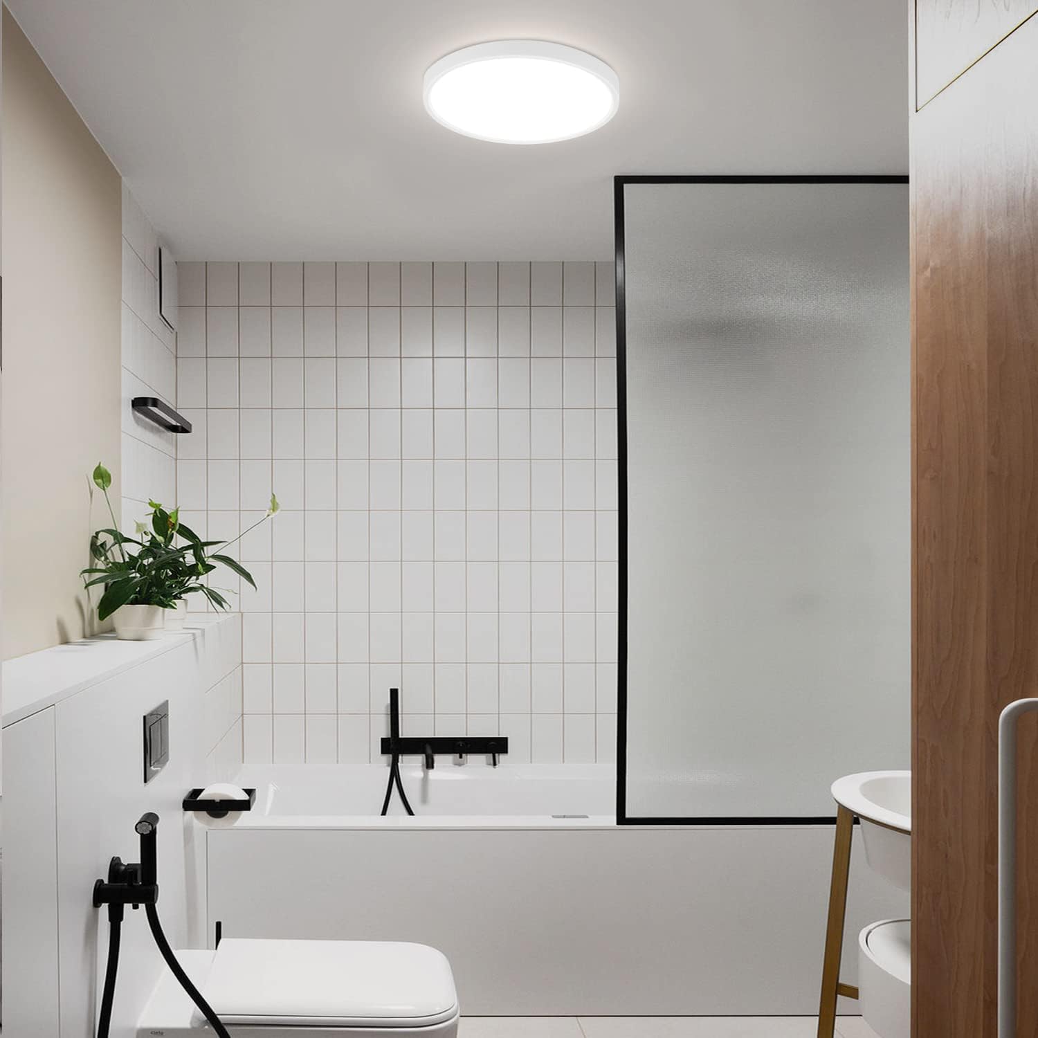 NETTLIFE Panel de luz LED de techo iluminación de techo plana IP44 a prueba de salpicaduras blanco frío 15W - 2