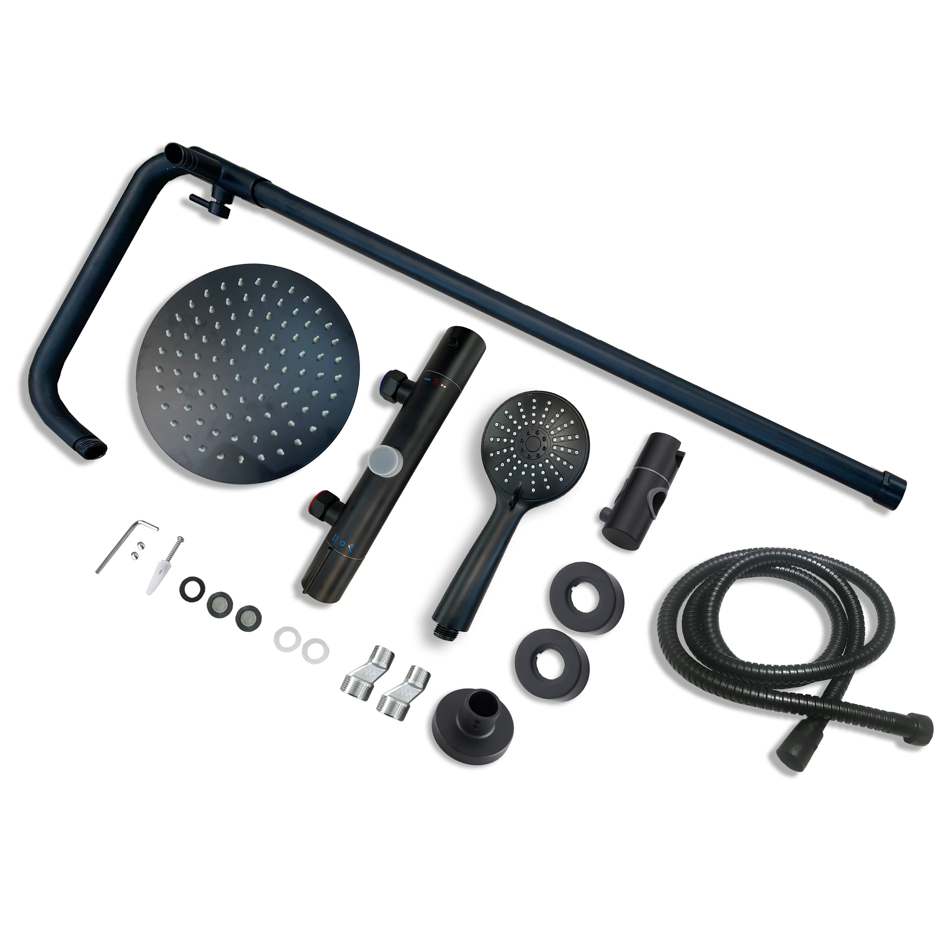 AICA Coluna de chuveiro termostática com barra redonda e chuveiro superior preto fosco design simples para banheiro - 6