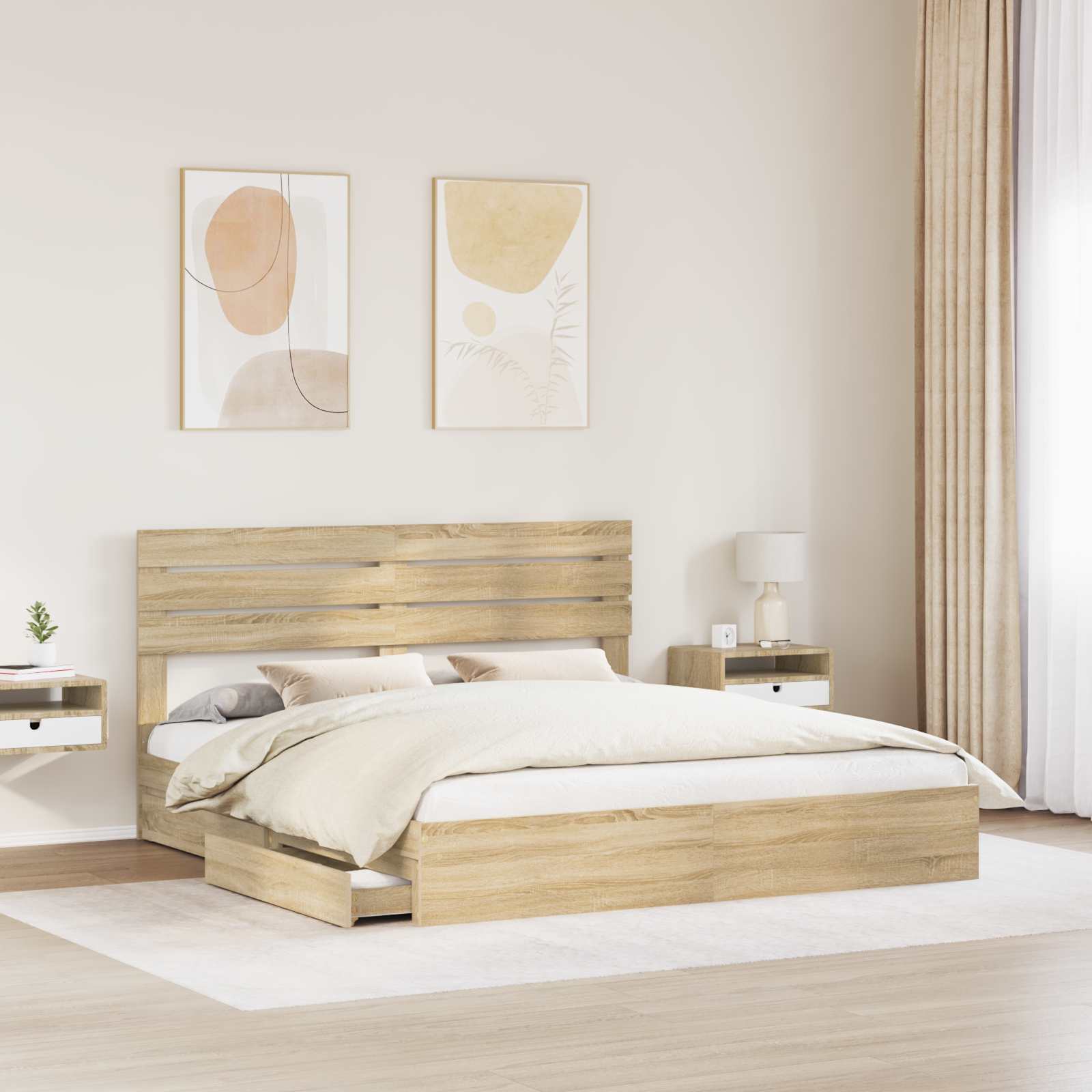 Lit avec rangement, panneau de bois, chêne, pour la chambre, 180 × 200 cm - 3