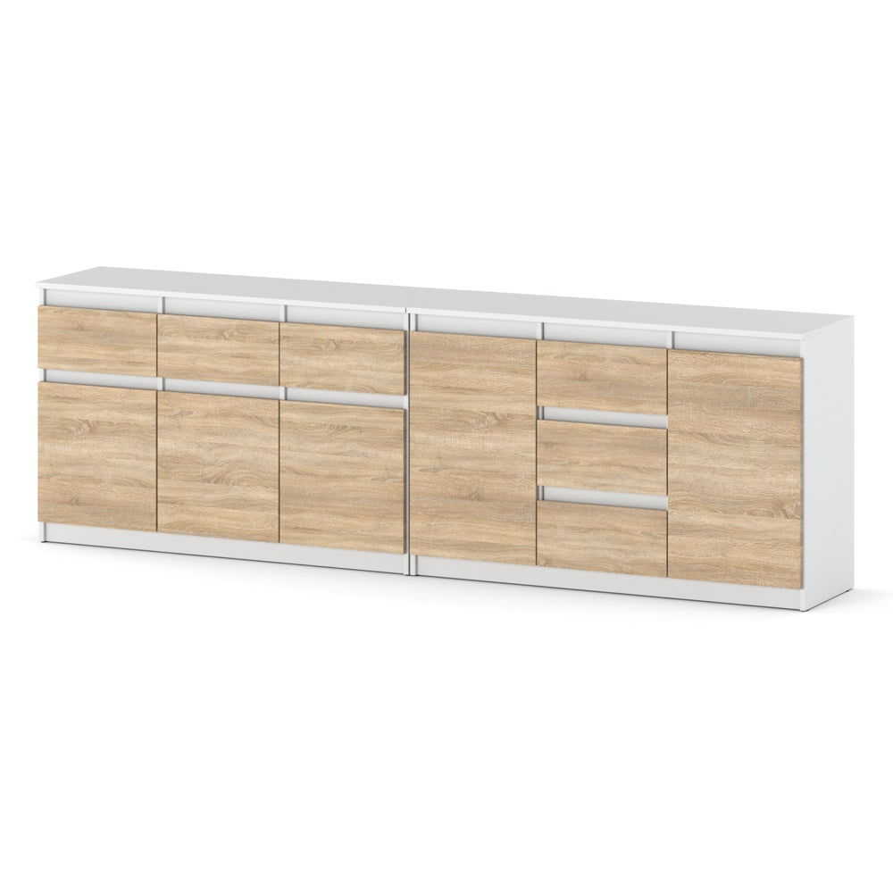 Komoda biało drewniana 6 szuflad 240cm szafka do salonu sypialni sonoma