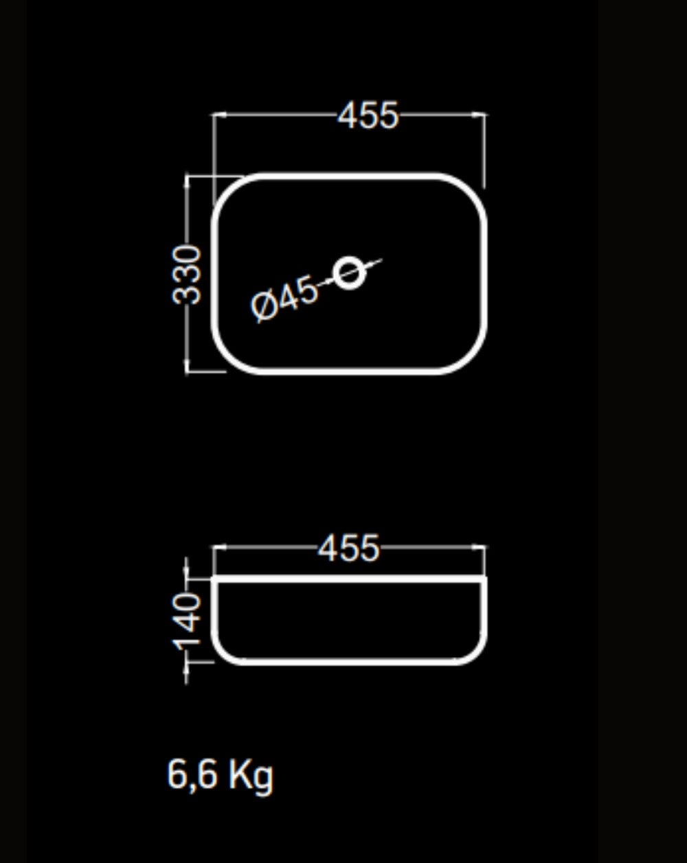 Lavatório de bancada em cerâmica branca brilhante | Lavatório de casa de banho para bancada retangular | 45,5cm x 33cm | Branco brilhante - 2