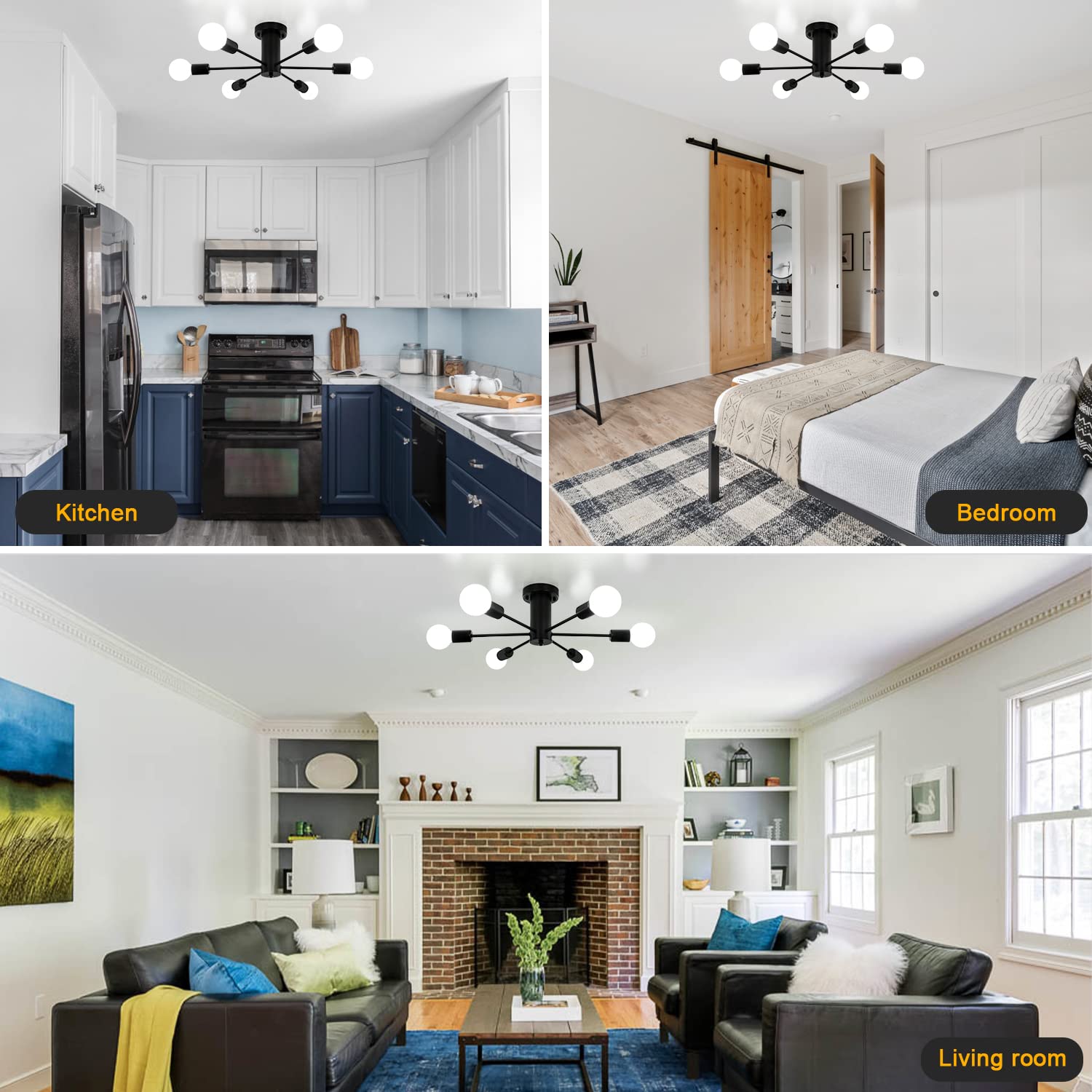 Półwpuszczana lampa sufitowa,sufitowa z 6 głowicami, nowoczesny żyrandol satelitarny, oprawa z połowy XX wieku,kolorzłoty (żarówka nie jest dołączona) - 5