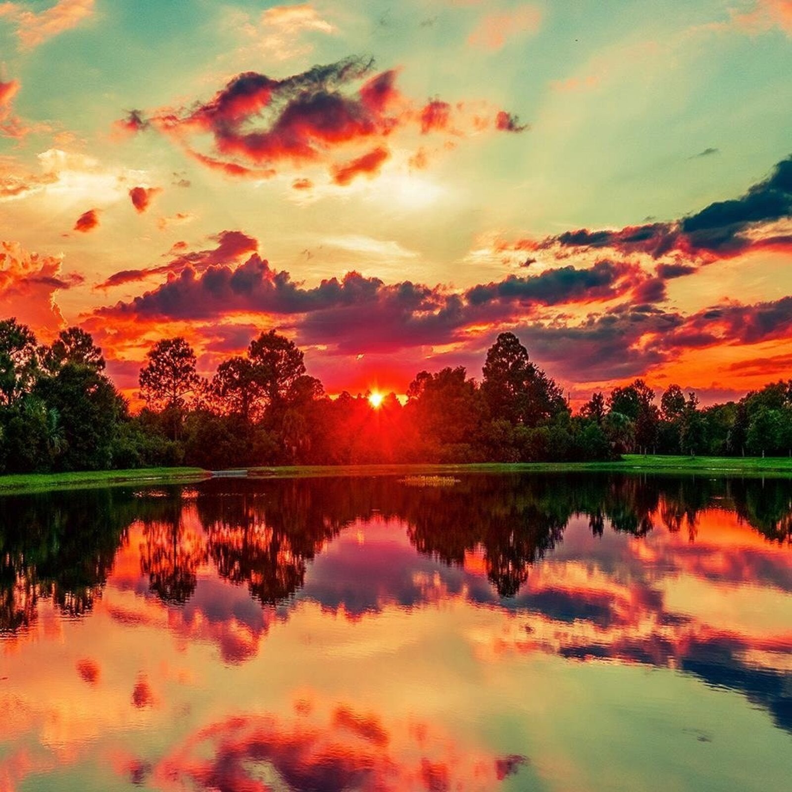 Tableau bois lever du soleil sur le lac 4 - 120 x 80 cm - 4