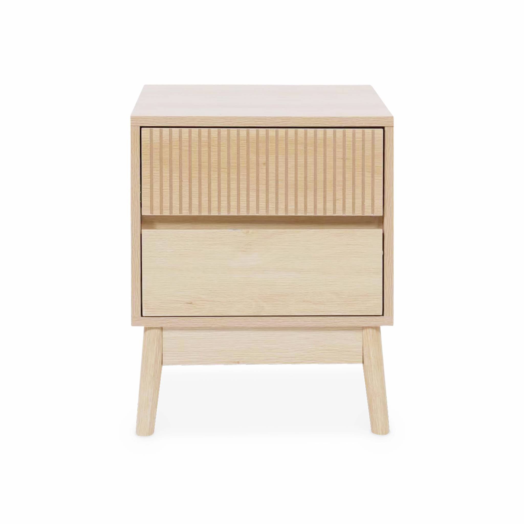 Mesita de noche de 2 cajones con efecto madera, set de 2, Linear, Madera, 39x40x48 cm - 5