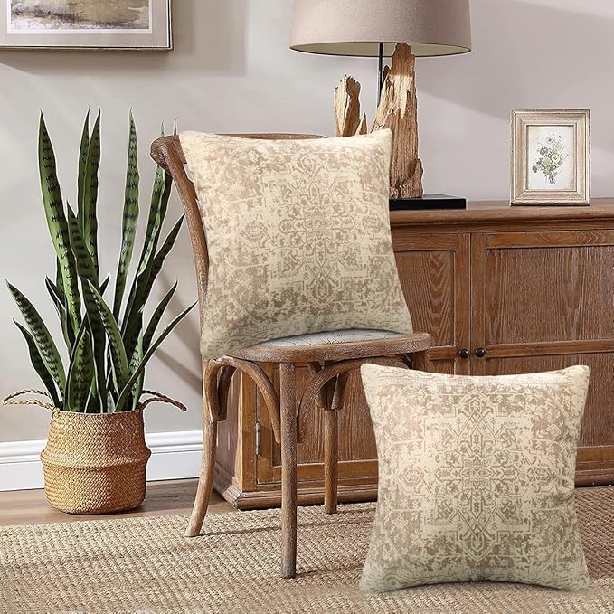 Lot de 2 Housses de Coussin Bohème Beige, 45x45 cm, Motif Mandala, Style Léger et Moderne pour Canapé, Fauteuil, Salon - 5