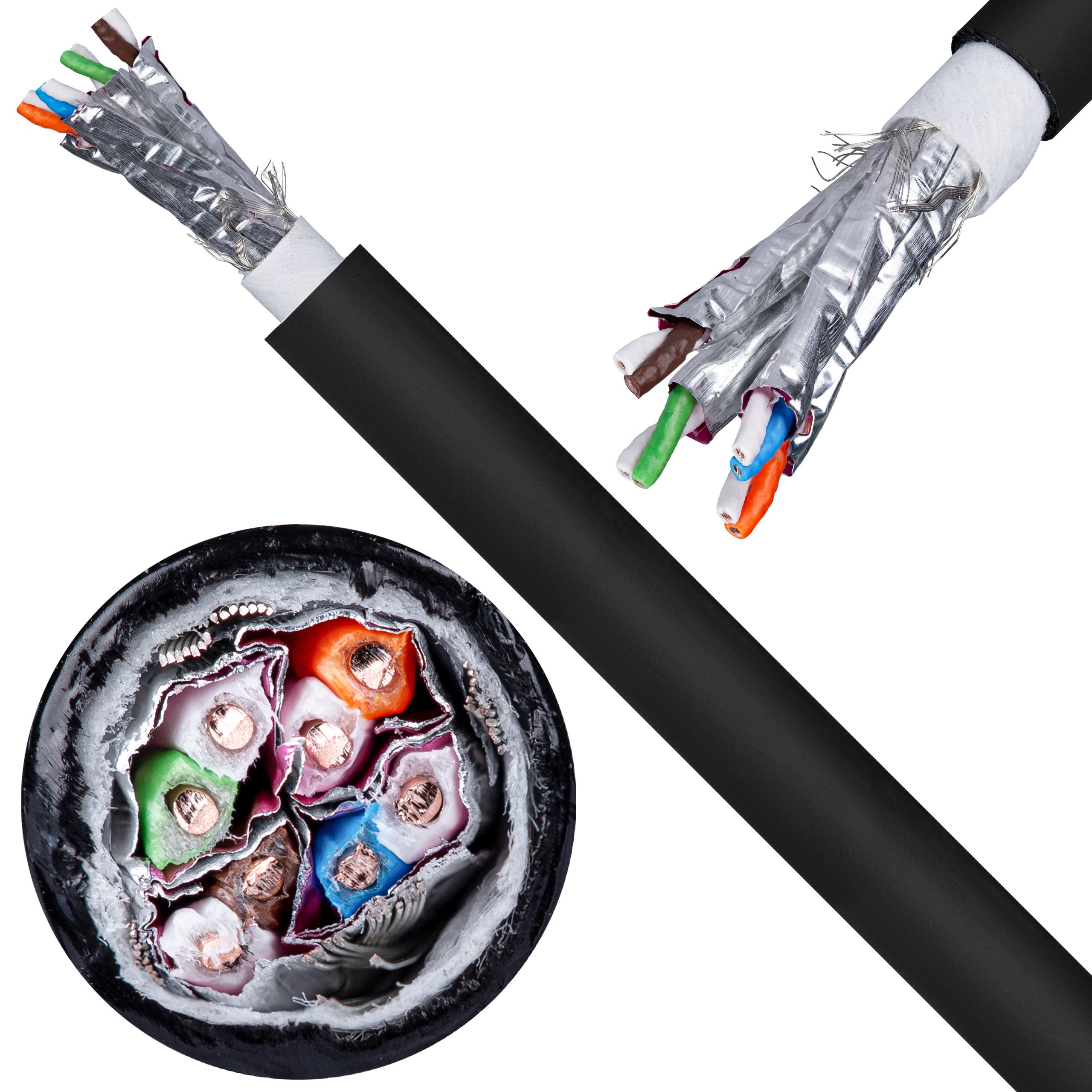 Kabel sieciowy S/FTP kat.7 skrętka 4x2x0,57mm zewnętrzny żelowany PE czarny SATEC 500m