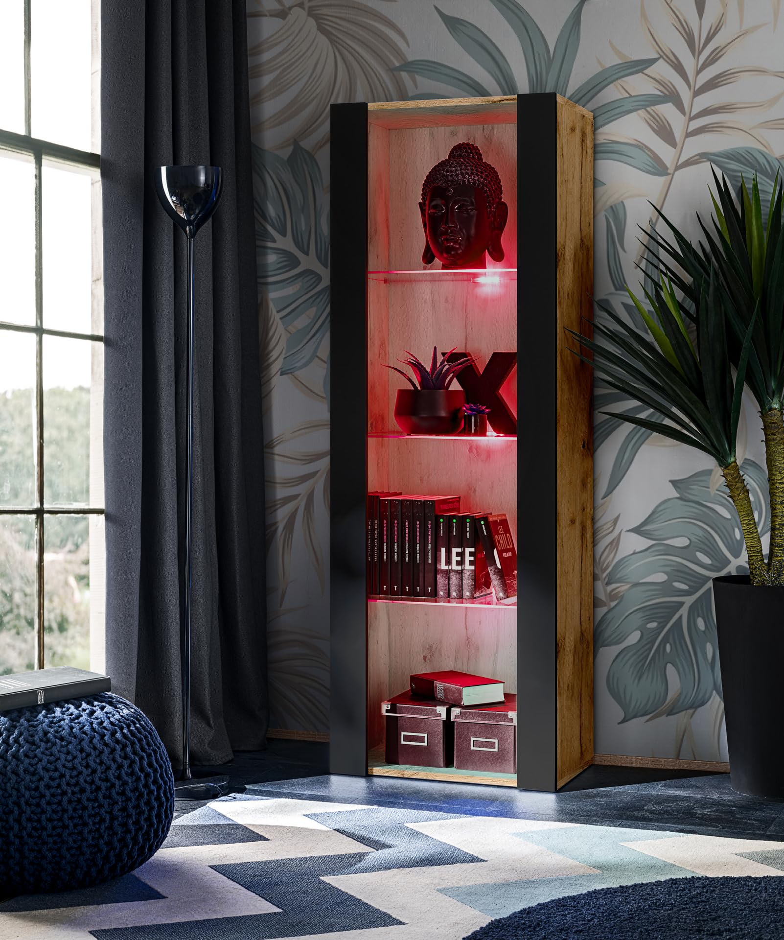 Vitrine Tivoli 55x159cm - Armoire展示 Avec étagères Verre Et LED RGB - Pour Collection Et Décoration