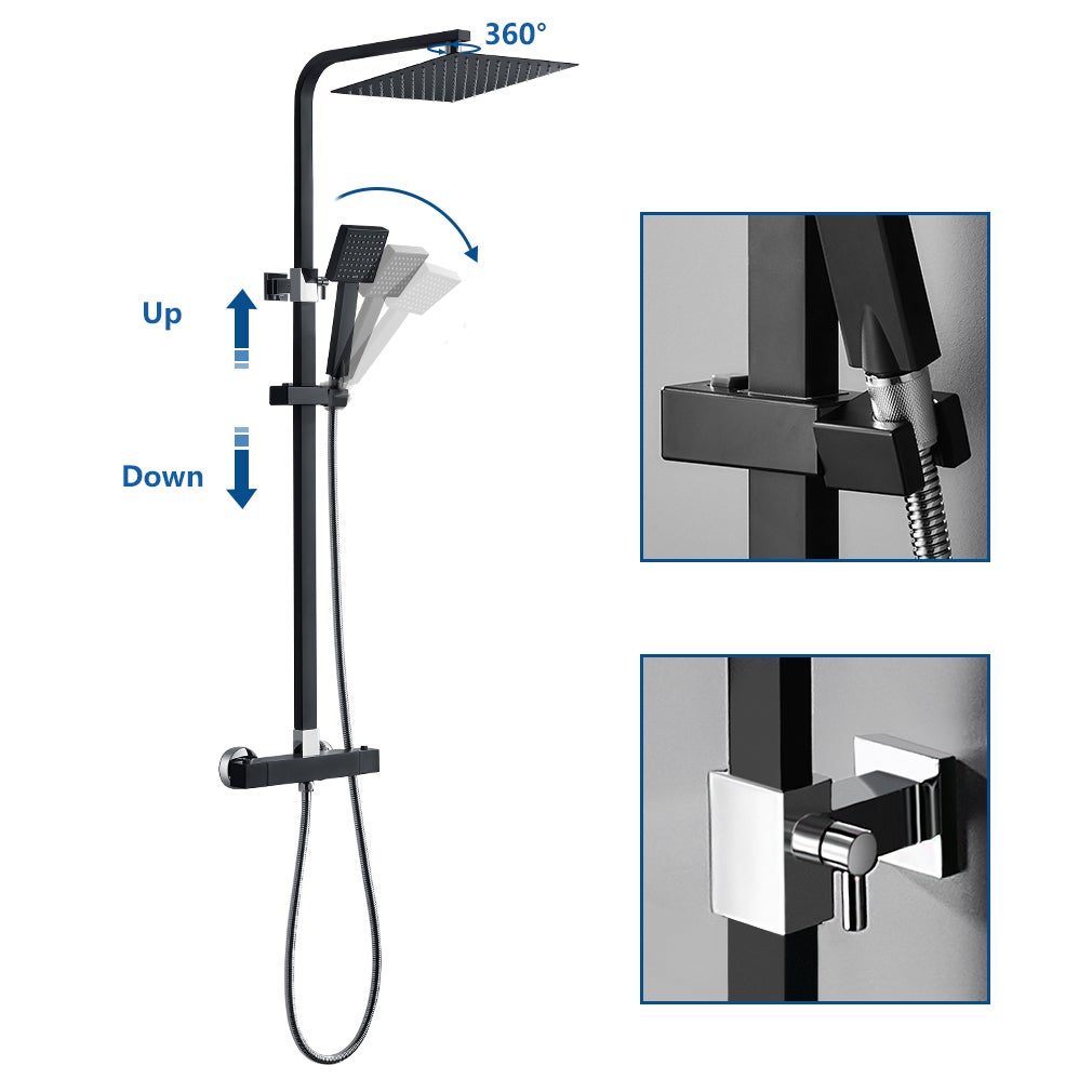 Colonne de Douche Thermostatique, Noir, Ensemble de Douche Thermostatique en Laiton, avec Mitigeur,Hauteur Réglable - 2