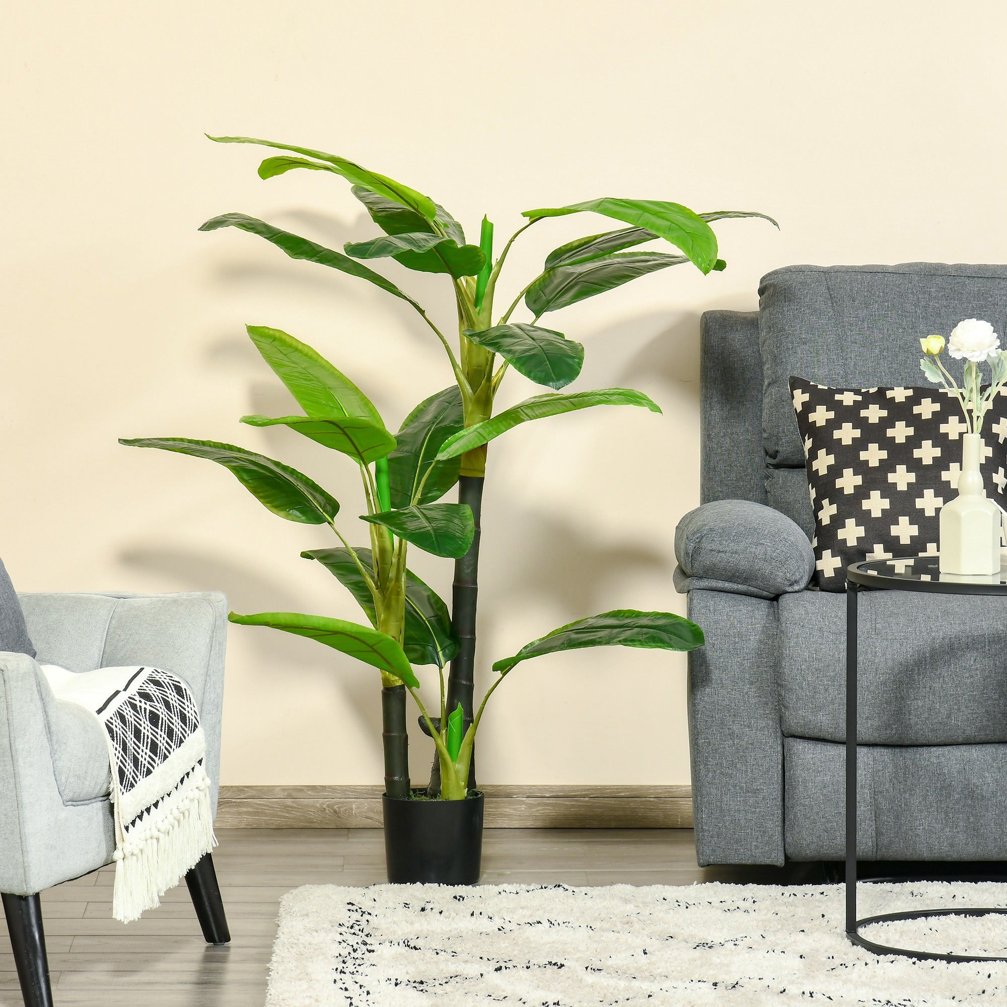 Bananier artificiel de 150 cm avec pot et 18 feuilles, plante artificielle pour la décoration intérieure (terrasse, jardin, salon), vert - 4