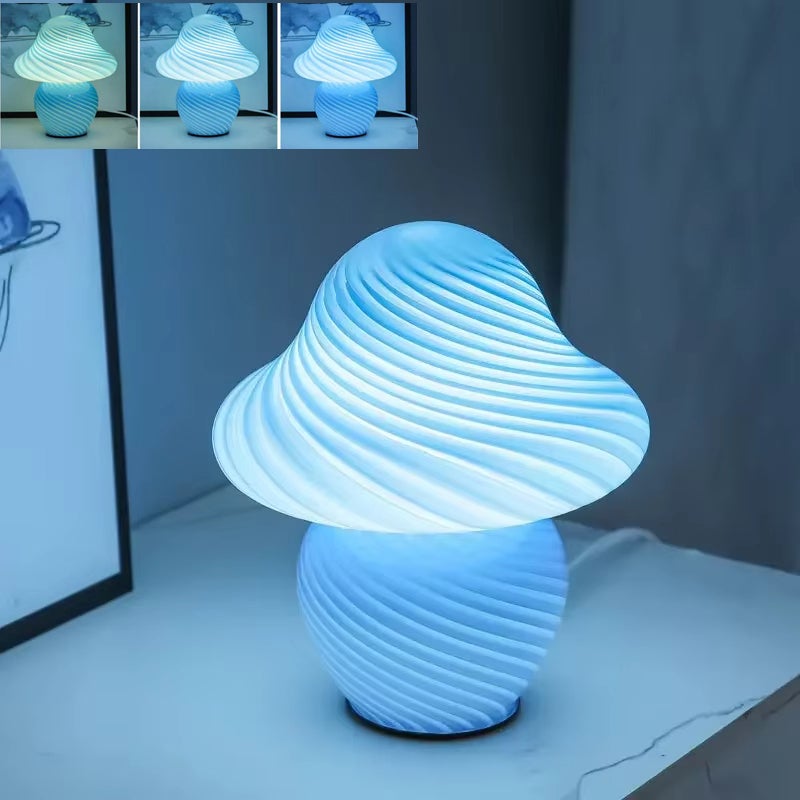 Klasyczna lampa stołowa grzybek, lampa stołowa w stylu nowoczesnym, lampka nocna, elegancka lampa biurkowa z przezroczystego szkła, 3 tryby kolorów