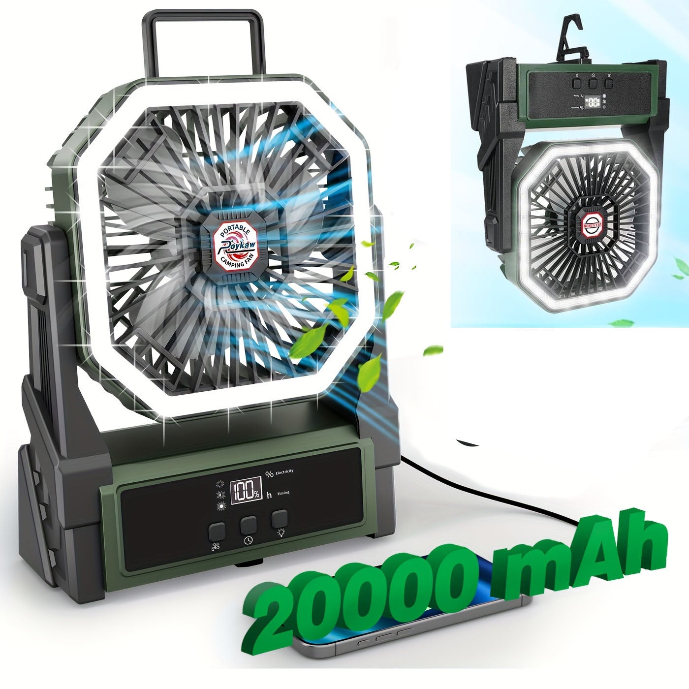 Ventilateur De Camping Portable Rechargeable - Avec Brumisation - Marque Générique