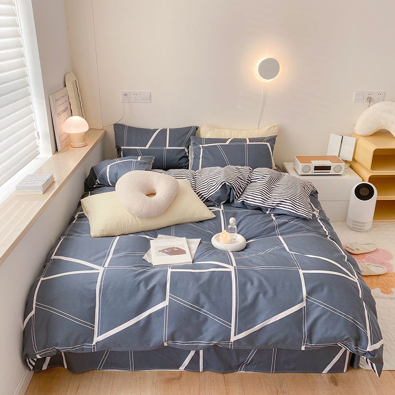 Funda nórdica de 220 x 240 cm con estampado de cubo de Rubik gris