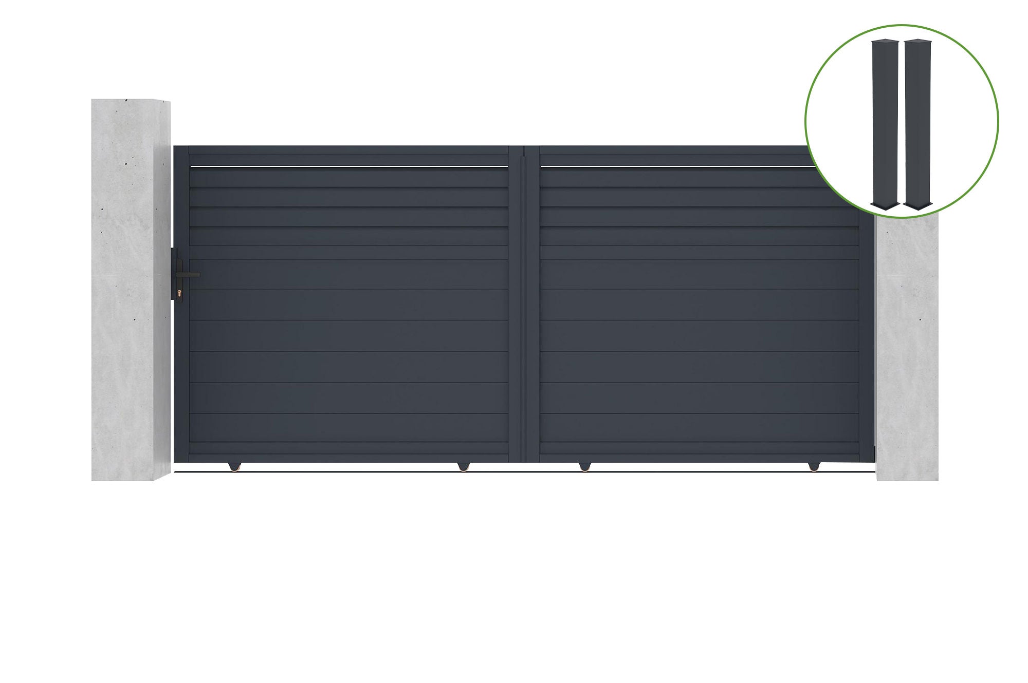 Brama przesuwna 3,5m CARPATIA wys. 160cm aluminium szare + 2 słupki 20x20cm wys.