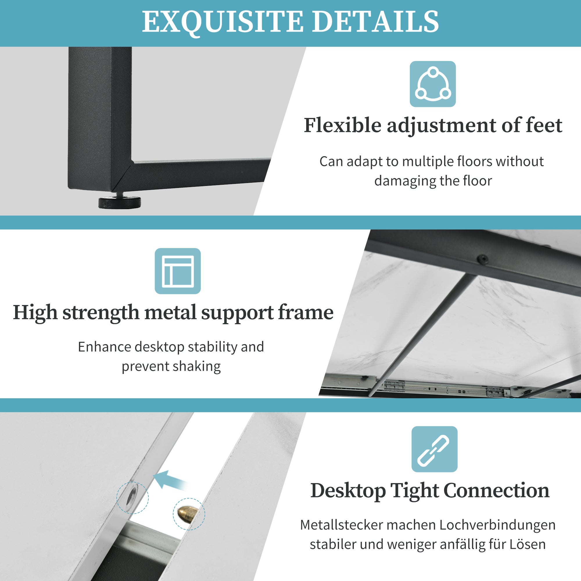 Ensemble table à manger + 8 chaises en velours - 140/180 x 80 x 75 cm - MDF et pièds en métal - Plateau en effet marbre - Blanc + gris - 7