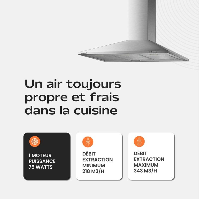 Hotte de Cuisine Décorative Inox 90cm - Pyramide 338 m3/h - Evacuation ou Recyclage - 4