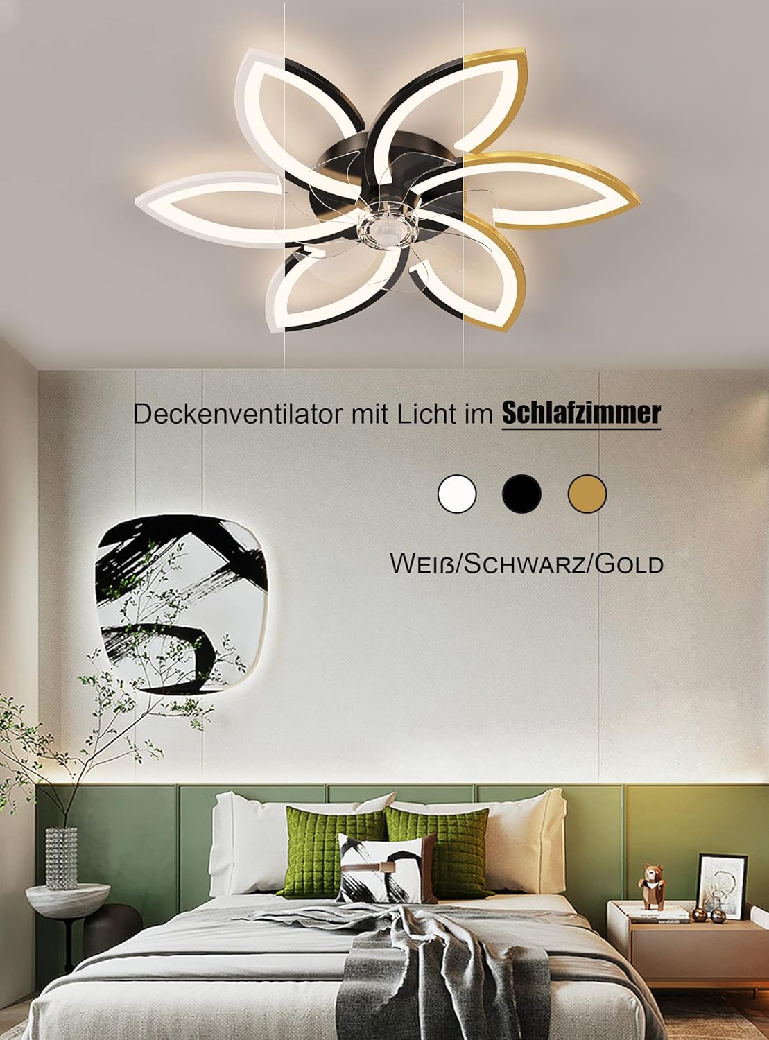 108W Ventilatore Da Soffitto Con Luce DC Reversibile 6 Velocità Lampadario Con Ventilatore Dimmerabile Silenzioso LED Design Moderno Plafoniera Con Ventilatore Per Camera Da Letto Salotto-White