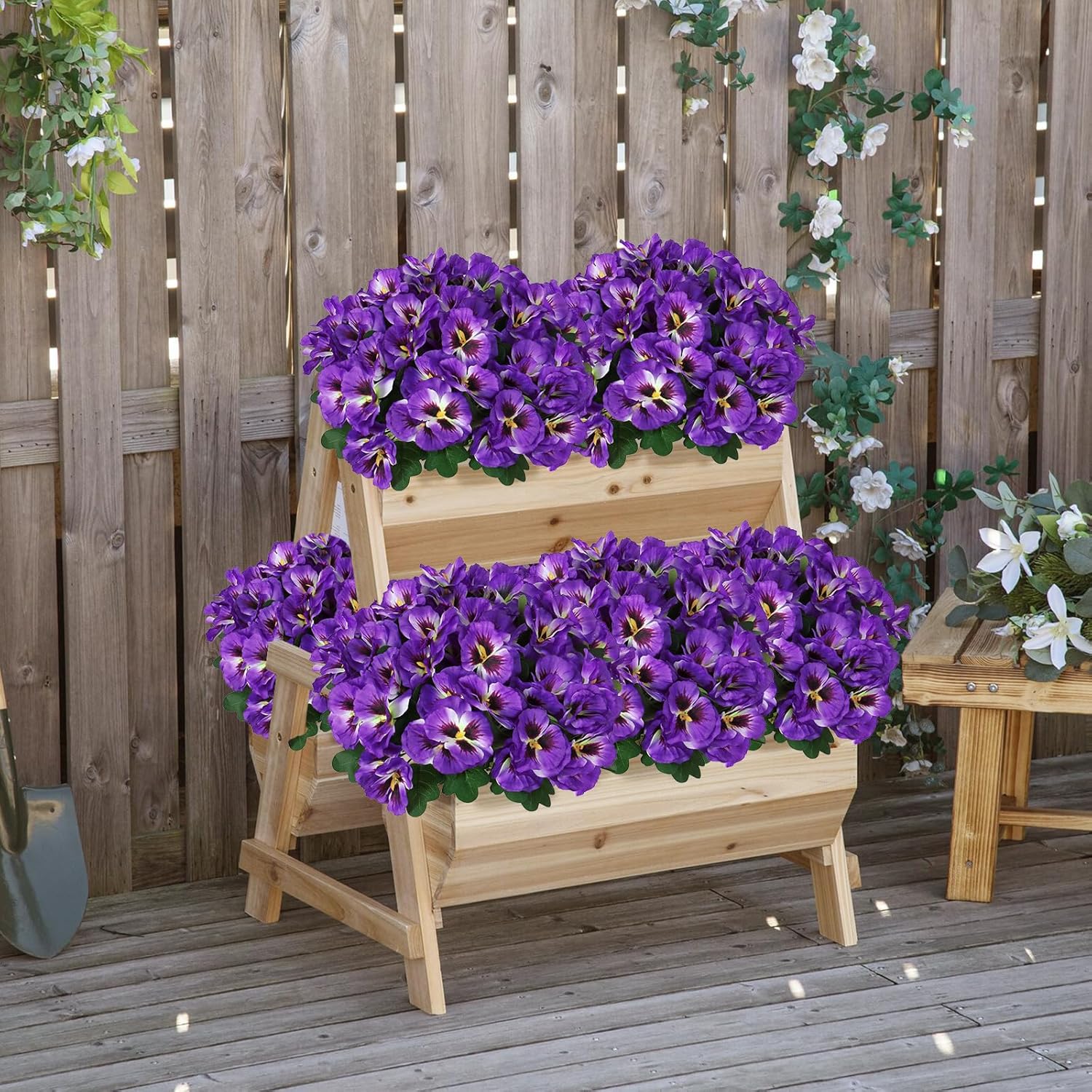 10 Flores Artificiales para Exterior - Resistentes a los Rayos UV e Impermeables, para Balcón, Ventana, Decoración de Boda, Color Morado - 3