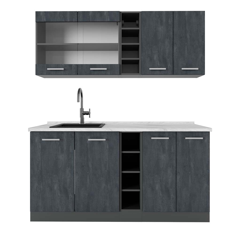 Vicco Pojedyncza kuchnia R-Line, Czarny beton/antracyt, 160 cm BP Marmur