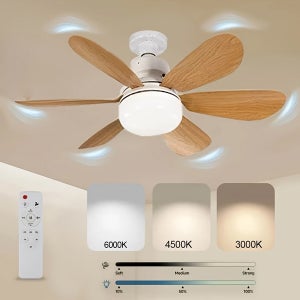 ycwdcz Bambini Mini Ventilatore da Soffitto con Luce E Telecomando Soggiorno Legno Lampadari Ventola Reversibile 6 velocità Cameretta LED Dimmerabile Silenzioso Motore DC Plafoniera con Ventilatore-B