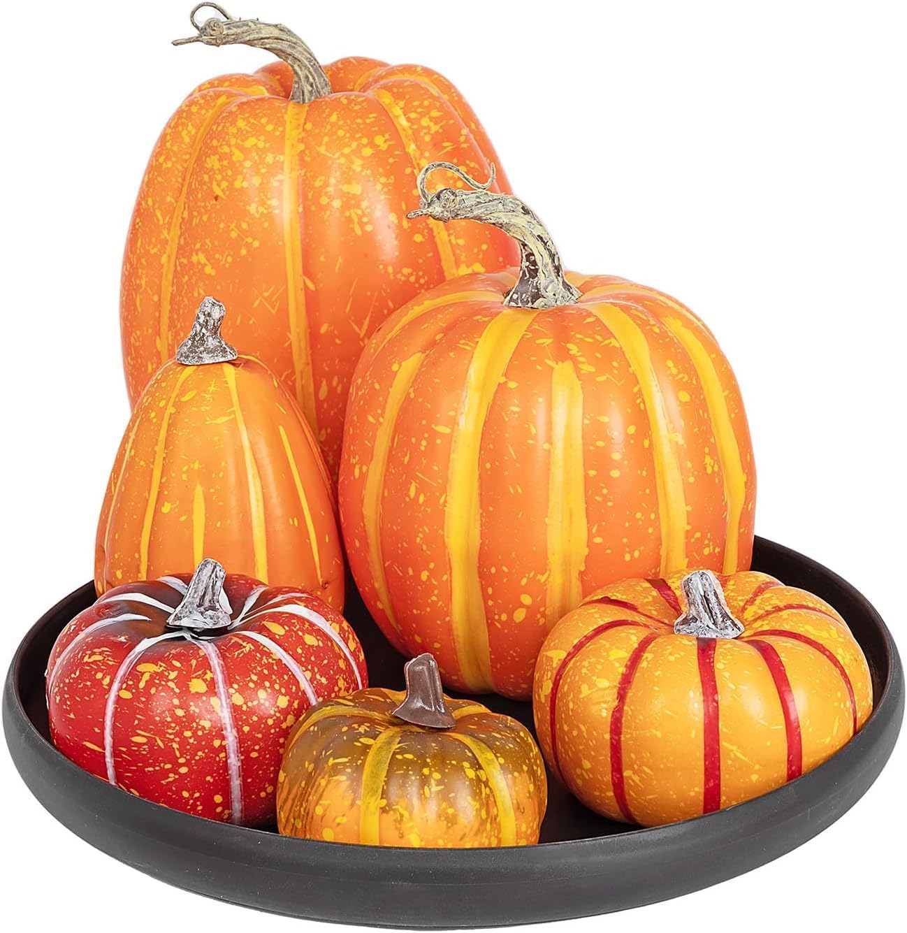 Lot de 7 grandes citrouilles artificielles, tailles assorties, adaptées aux décorations de table, automne, vacances, Halloween, Thanksgiving, orange - 6