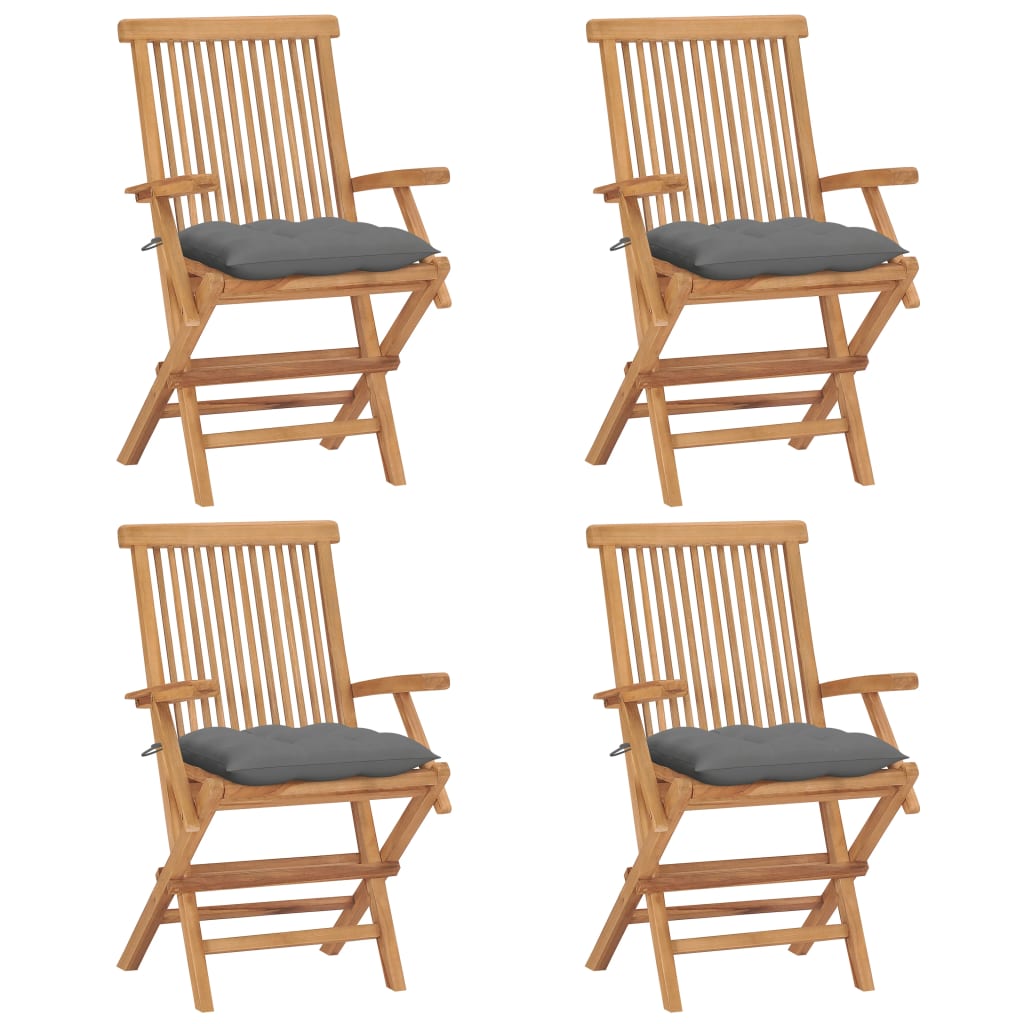 Chaises de jardin avec coussins gris 4 pcs Bois de teck massif - 2