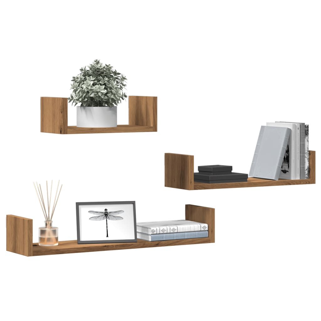 3 pcs Étagères murales | Étagère flottante | Étagère suspendue chêne artisanal bois d'ingénierie CFW859723 - 2