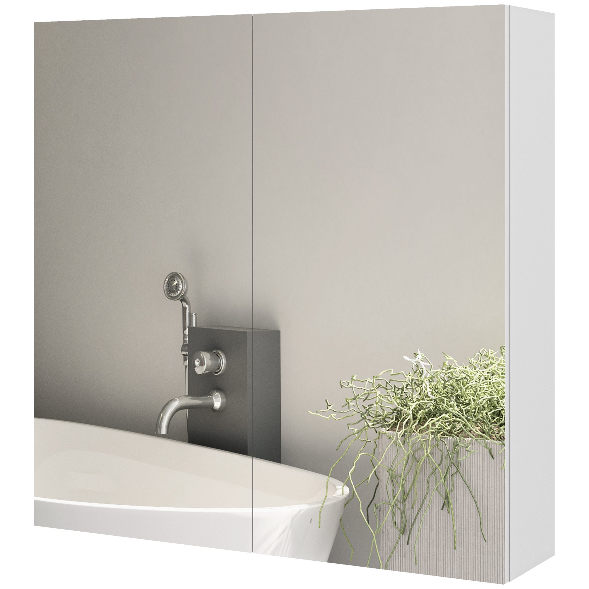 Armario con espejo para baño, armario de almacenamiento de pared para baño con estante ajustable, 60 cm x 15 cm x 60 cm, blanco brillante.