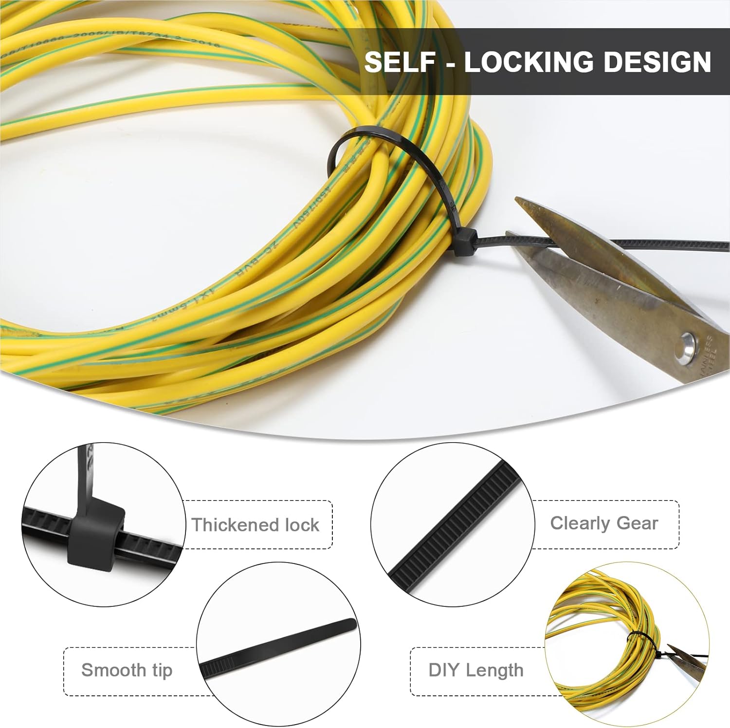 100 pièces Collier de Serrage 200 mm x 2,7 mm, Professionnelles Attache Câble, Serre Câbles Nylon, 200mm, Noir, Lot de 100 Pièces - 3